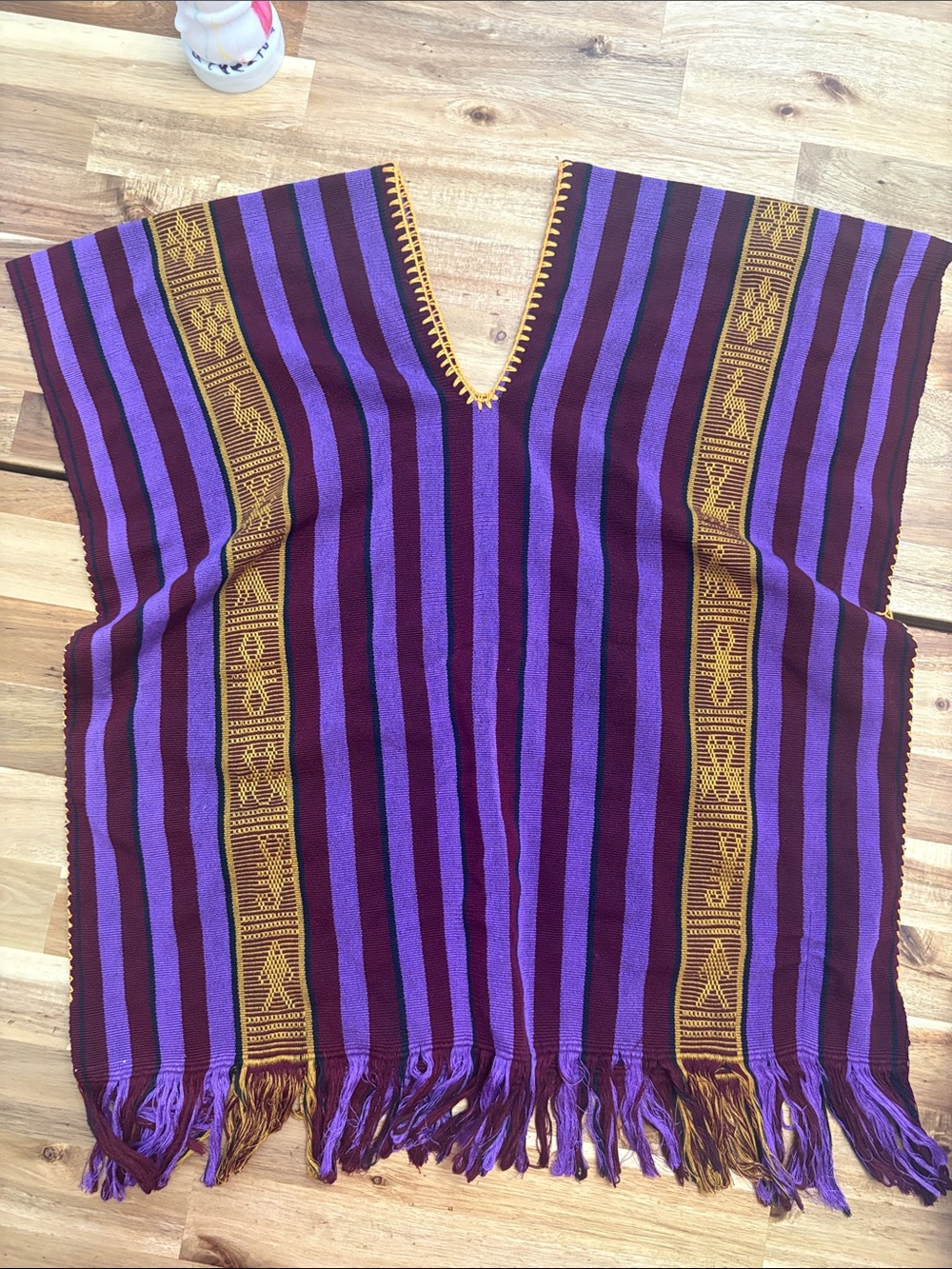 Boho V-Neck Striped Tunic in Purple and Maroon with Gold Accent